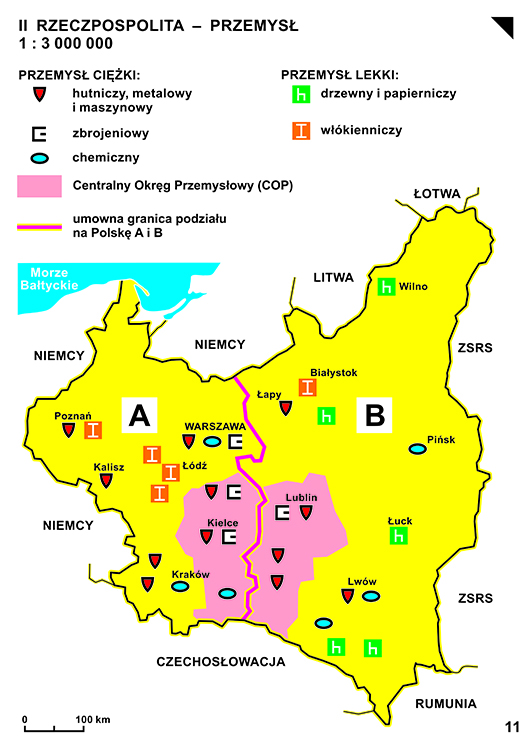 Mapa 11. - II Rzeczpospolita - przemysł