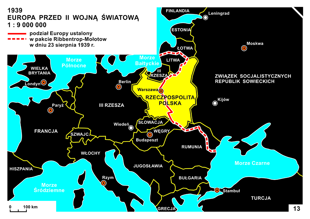 Mapa 13. - EUROPA PRZED II WOJNĄ ŚWIATOWĄ 1939