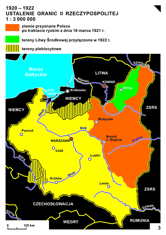Mapa 3. - Ustalenie granic II Rzeczypospolitej 1920-1922