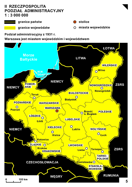 Mapa 5. - Podział administracyjny II Rzeczypospolitej