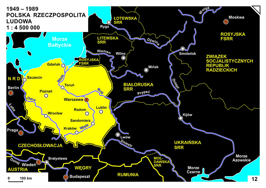 Mapa - Polska Rzeczpospolita Ludowa (1949-1989)