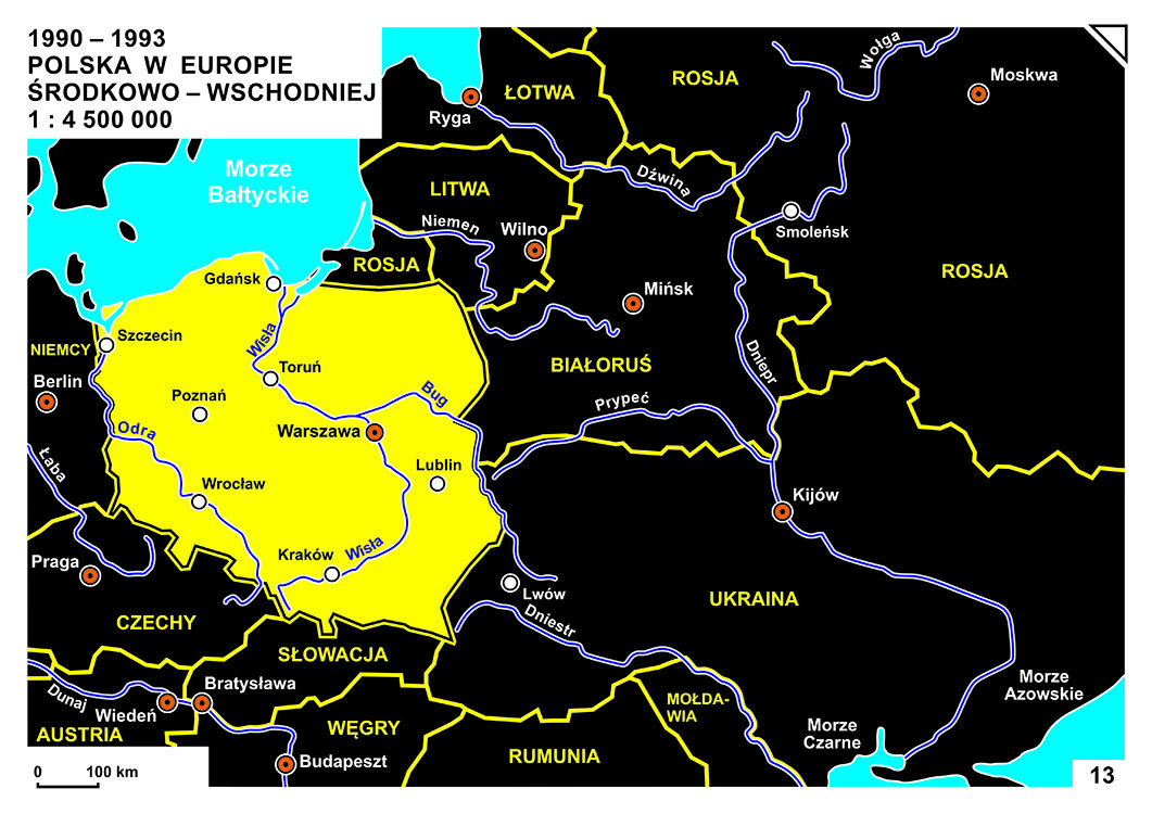 Mapa - Polska w Europie Środkowo-Wschodniej (1990-1993)