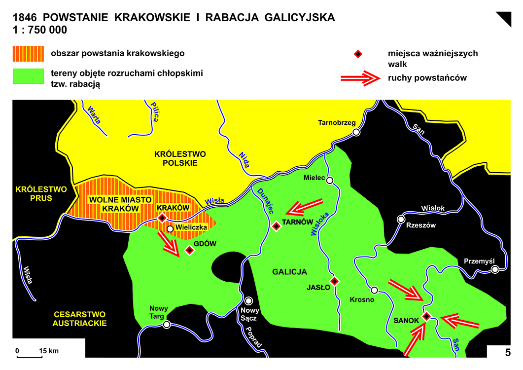 Mapa - Powstanie krakowskie i rabacja galicyjska (1846)
