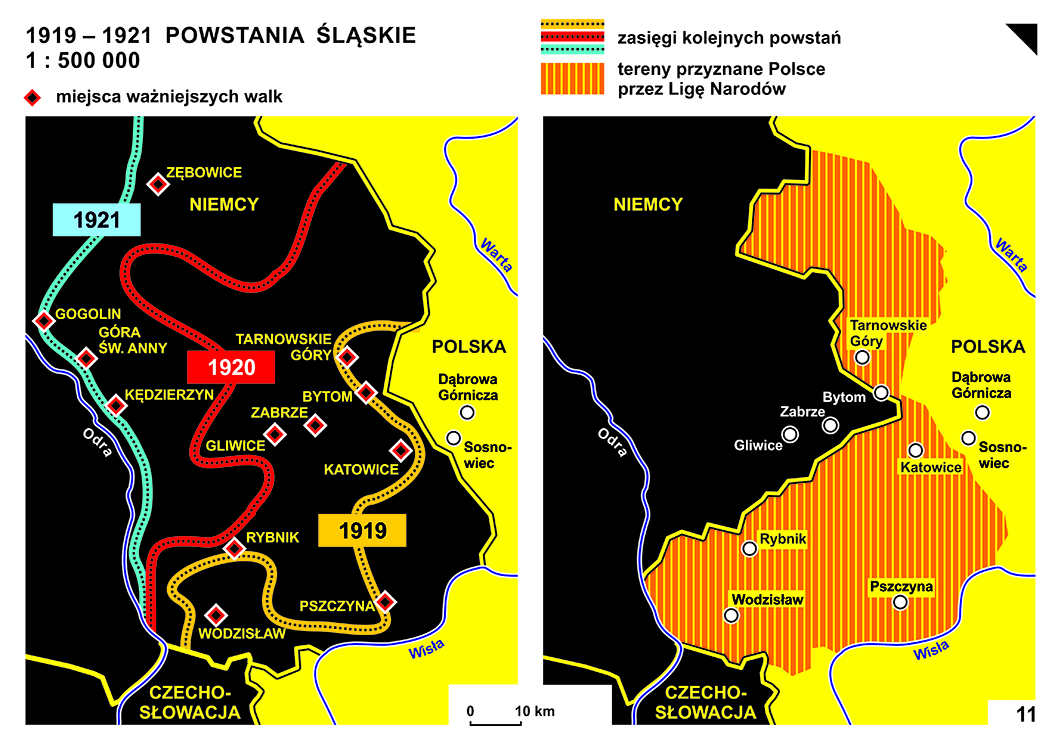 Mapa - Powstania śląskie (1919-1921)